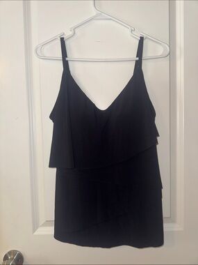 Solid Chloe V-Neck Draped Layered Tankini Swim Top black size 10